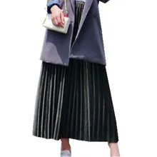 Женские юбки, осень, новинка, Золотая Бархатная плиссированная юбка, высокая талия, свободная, темперамент, дикое слово в длинном абзаце