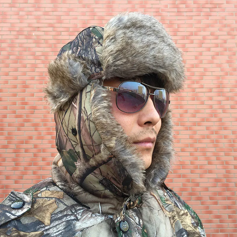 

Men Winter Hat Lei Feng Hat Winter Thick Warm Hat Men's Outdoor Hiking Hunting Camouflage Bionic Cap Russian Ushanka Eskimo Hats