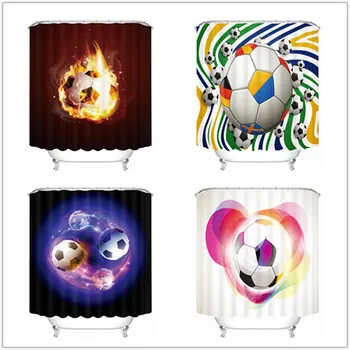 

Latest Fire Football 3D Bathroom Curtain Waterproof Shower Curtains Hot Bath Curtain with Hooks Bathroom Products