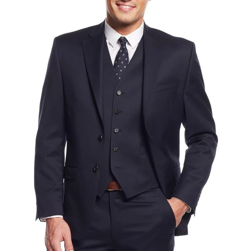 

Three Piece Black Formal Men Suits Groom Wear 2018 Notched Lapel Two Button Wedding Groomsmen Tuxedos (Jacket +Pants + Vest)