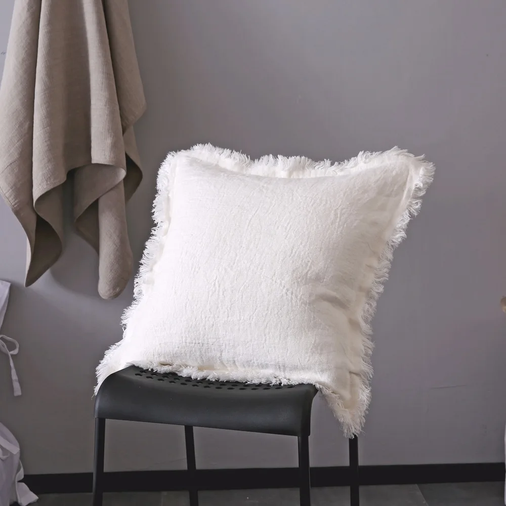 

ESASILK Fringed edge Linen Square Pillowcase 100%French Linen Cushion cover 50*50CM
