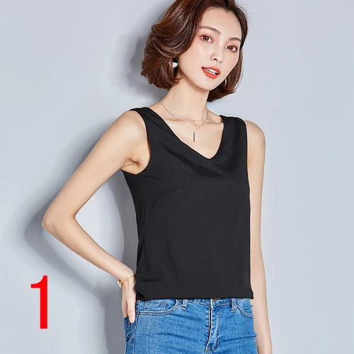 

J64038 Summer One Size 2018 Chiffon Shirt V Neck Solid Color Sleevess Office Lady Work Casual Shirts