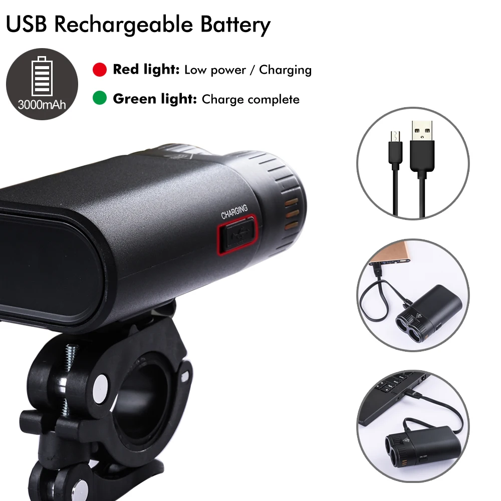 Linkbest 500 Lumen USB Rechargeable Bike Light set Anti-glare safety-Near/far light-Cross light- 3000mAh Battery-Fits ALL Bikes