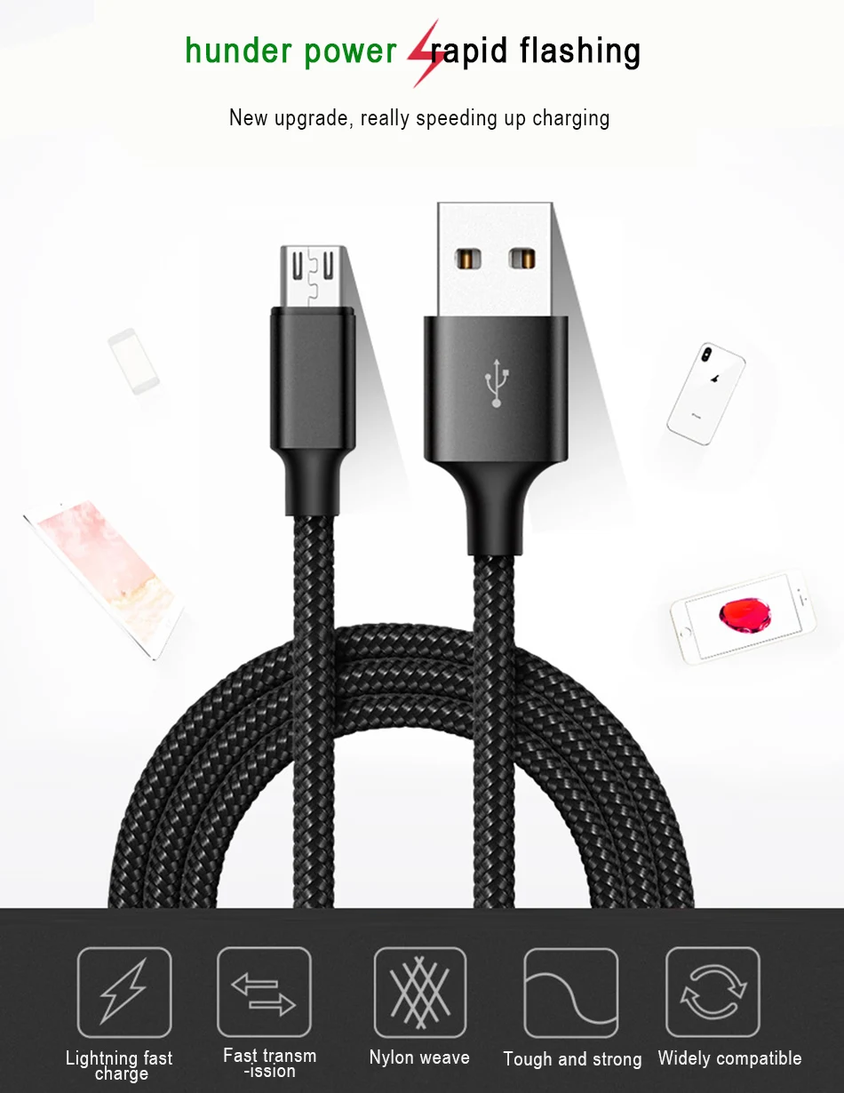 NOHON Nylon 1.8m Android Data Cable Micro USB Fast Charger Cord For Samsung Galaxy Huawei HTC Xiaomi 2A Lighting Charging Cables (1)