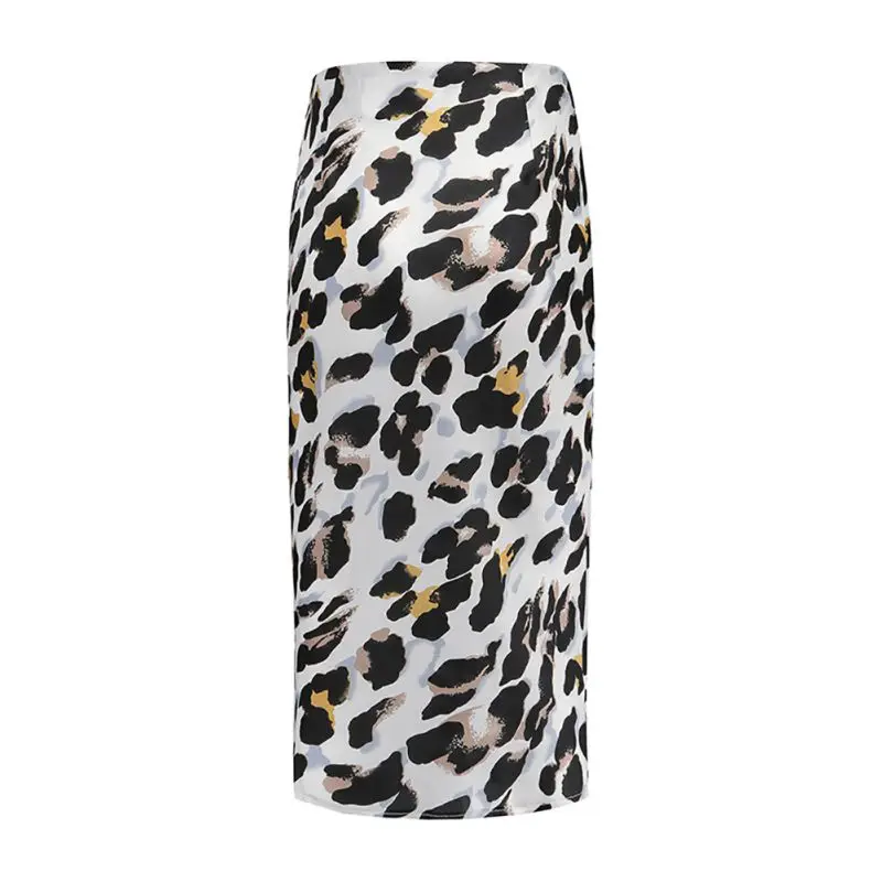 Women Leopard Printed Skirts High-waisted Sexy Satins Spandex+ Lanon Skirts