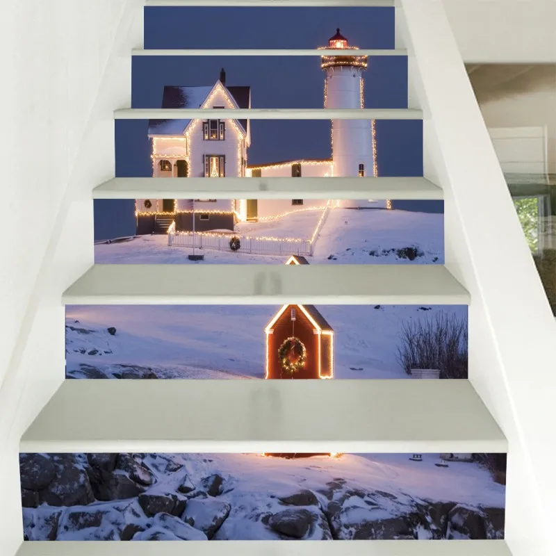 

6PCS Stairs Stickers Home Decal Christmas Snow Scene Floor Sticker DIY Wall Floor Decal Stairs Decal Decoration PVC 18CMx100CM