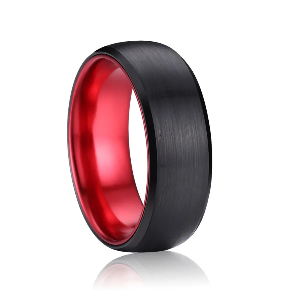 8 мм черный и красный цвет матовый купол вольфрам карбида кольцо комфорт подходит для мужчин Обручальное прохладный летний палец ювелирные изделия размеры от 9 до 13