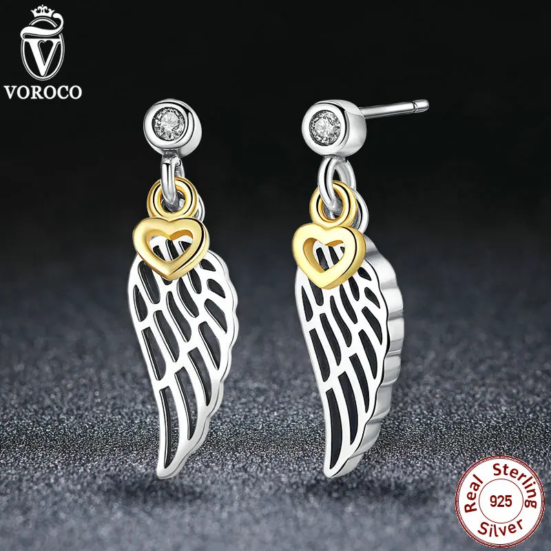 VOROCO Genuine 925 Sterling Silver Love Guidance Clear CZ Drop Earring Earrings Compatible With VRC Jewelry