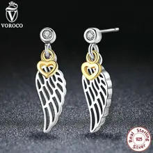 VOROCO Genuino 925 Plata Esterlina Amor y Orientación Clara CZ Pendiente de Gota Pendientes Joyería Compatible Con VRC S428