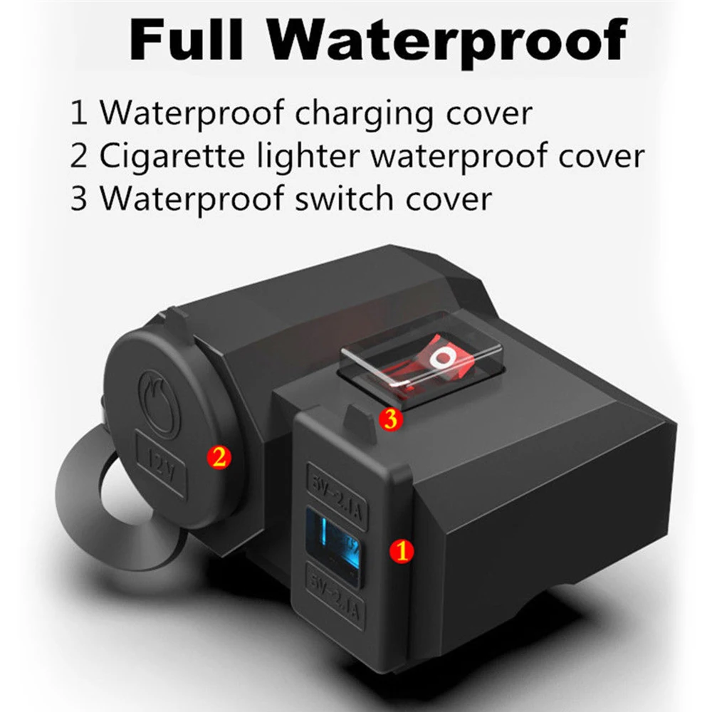 

Motorcycle Cigarette Lighter Socket Outlet Dual USB Charger LED Voltmeter+Switch 2 Port Car Styling