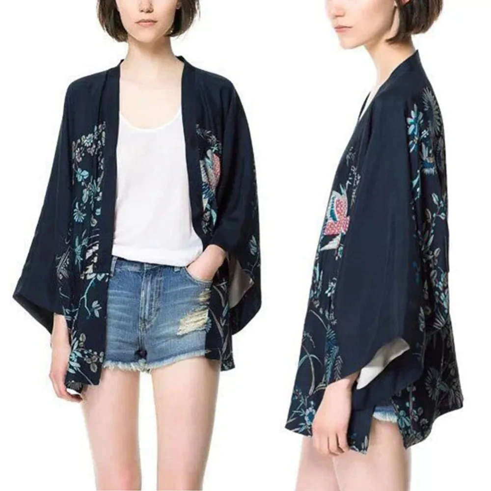 Women Retro Ethnic Loose Style Short Kimono Outwear Cardigan Jacket
