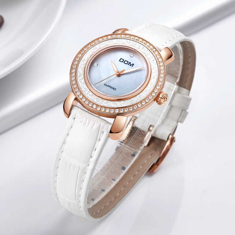 

Women's watches DOM Brand Luxury Casual Leather Quartz watch Golden clock sapphire crystal waterproof Relogio G-86GL-7M