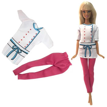 

NK 2020 One Set Doll Dress Cook Clothing Handmade Cosplay Costume Chef Clothes For Barbie Doll 1/6 BJD Dolls Kids Gift 002B DZ