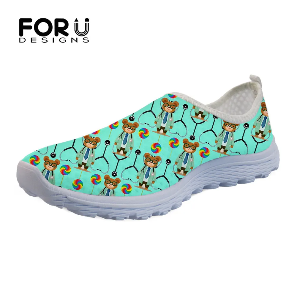 

FORUDESIGNS Professional Stethoscope Pattern Summer Flats Women Shoes Sneakers Comfortable Light Mesh Ladies Beach Loafers Shoes