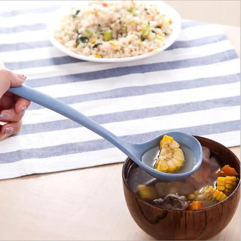 Home Kitchen Silicone Soup Ladle Large Plastic Spoon Long Handled Soup Cooking Tools Accessories Wheat Straw 3