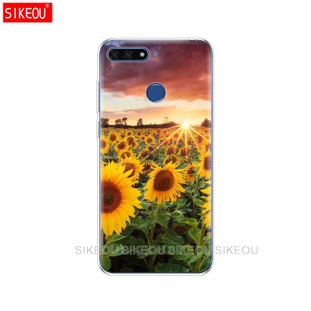 Силиконовый чехол для телефона Huawei Honor 7A PRO 7C Y5 Y6 Y7 Y9 2017 2018 Prime Case Rose purple flower|Бамперы|