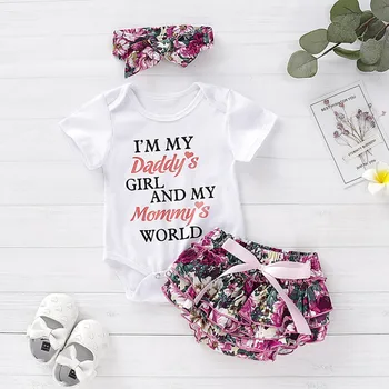 

2019 New Born Baby Girls Clothes Newborn Girl Playsuit Romper Pants+ Headband Outfit Toddler Infant Baby Girls Clothing 3pcs Set