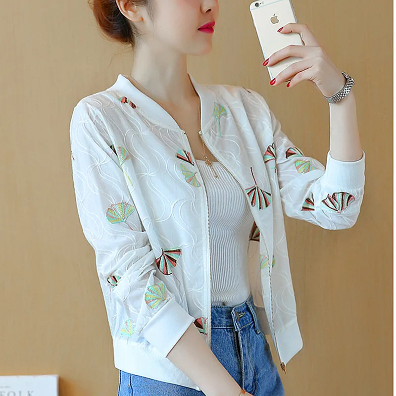 

Popular Jacket White Embroidered Thin Section Short Coat Female Spring And Autumn Korean Version Loose 2019 New Casual Jacket