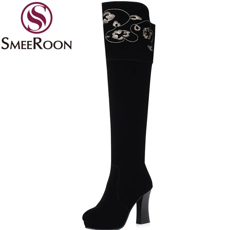 Épais Au Smeeroon Hiver Hauts Garder Sexy Talons Haute Troupeau Chaussures Plate Bottes Chaud Noir Cuisse Avec Sur Genou 2018 forme Le 9DI2WEHY