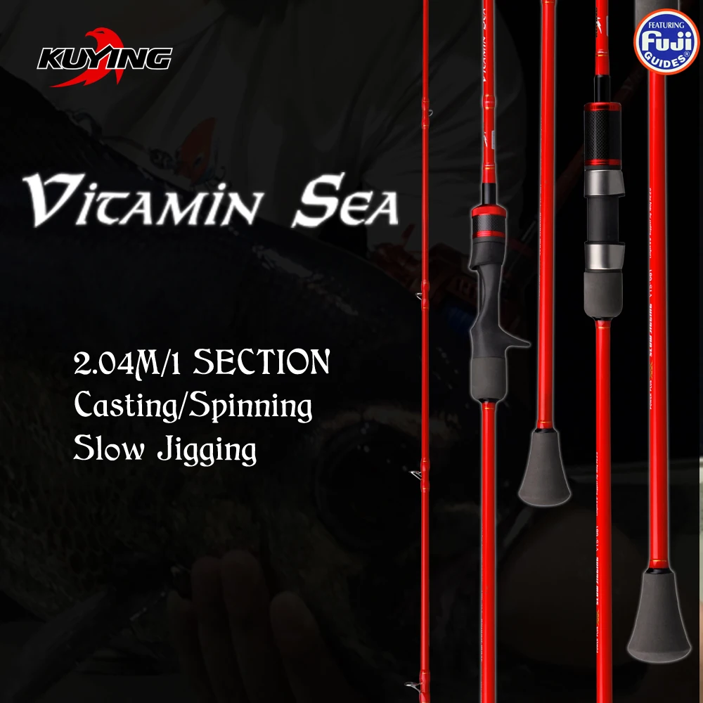 KUYING VITAMIN SEA 1 Section 2.04m Carbon Spinning Casting Lure Slow Jigging Fishing Rod Stick Cane FUJI Rotate Helical Rings KUYING VITAMIN SEA 1 Section 2.04m Carbon Spinning Casting Lure Slow Jigging Fishing Rod Stick Cane FUJI Rotate Helical Rings