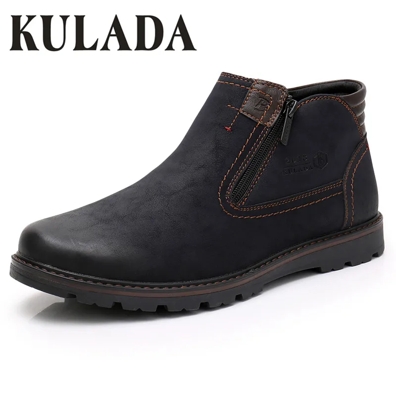 

KULADA 2019 Men Boots Cow Suede Warmest Winter Boot Outdoor Working Shoes Men Casual Zipper Side Comfortable Winter Shoes Hombre