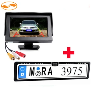 

GreenYi Free Shipping 2 in 1 EU Russia Car License Plate Frame Rear View Reversing Camera + 4.3 TFT LCD Dispaly Monitor