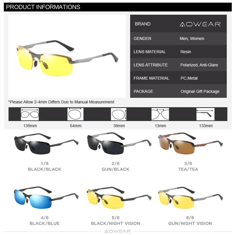 AOWEAR Occhiali da guida notturni polarizzati Occhiali da sole antiriflesso per la visione notturna di sicurezza Occhiali Occhiali da sole gialli per conducente Gafas_voghion.com