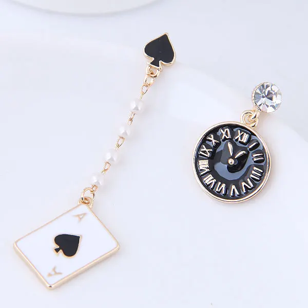 Новая Корейская Золотая Эмаль Покер серьги гвоздики для женщин серьги в виде часов brincos - Окраска металла: black
