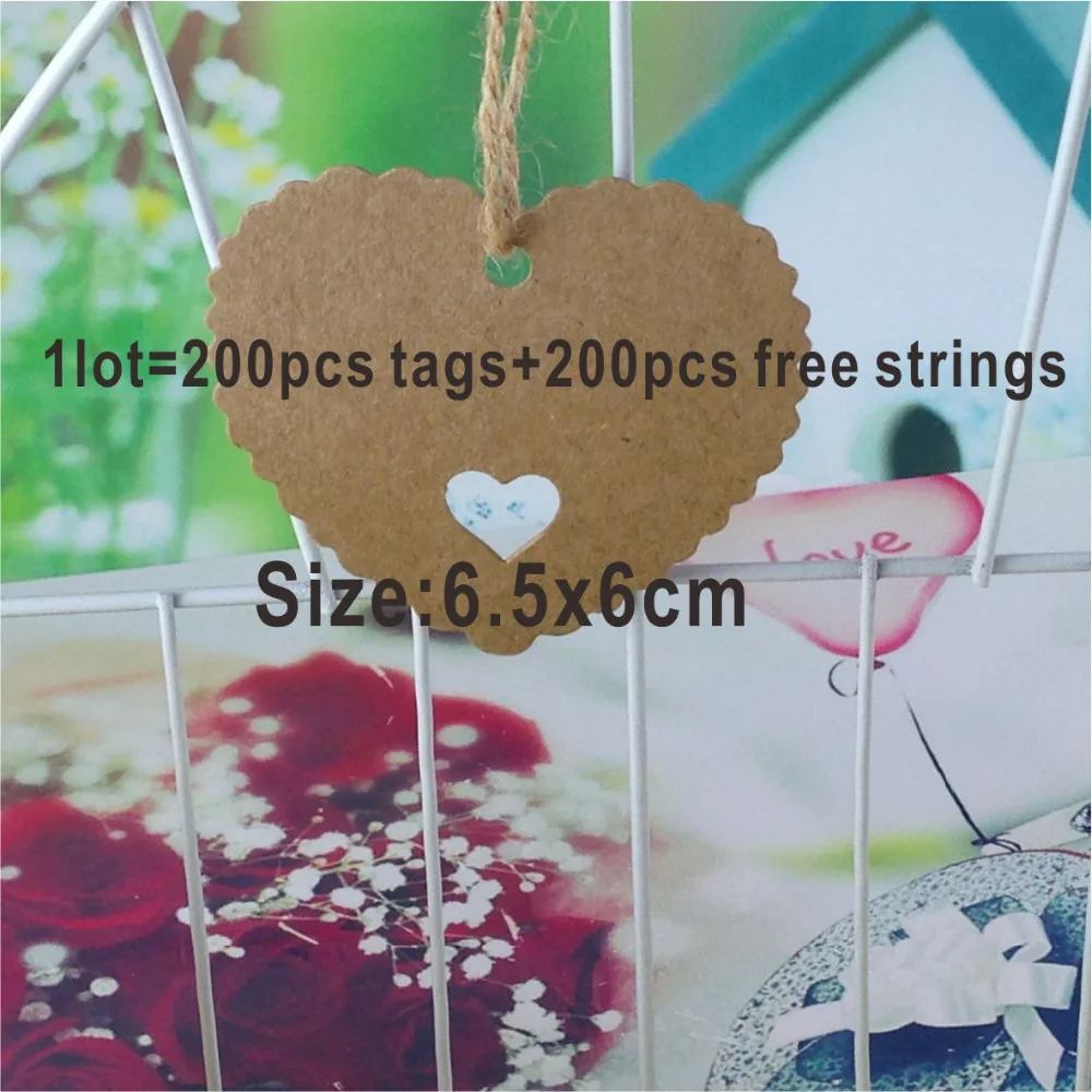 Wholesale 200 pcs/lot with free strings Kraft tag Cardboard With Heart