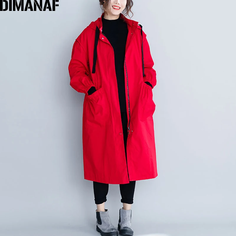 DIMANAF, женское длинное пальто, зима, более размера d, куртка, плотная одежда, большой размер, женский свободный кардиган на молнии, верхняя одежда с карманами,, красный