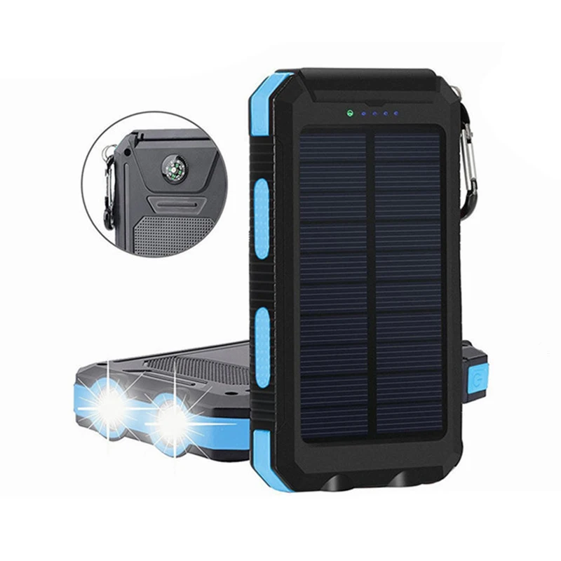 20000mah Solar Power Bank Portable Waterproof Dual USB External Battery Powerbank Dual LED Light Mobile Phone Battery Charger