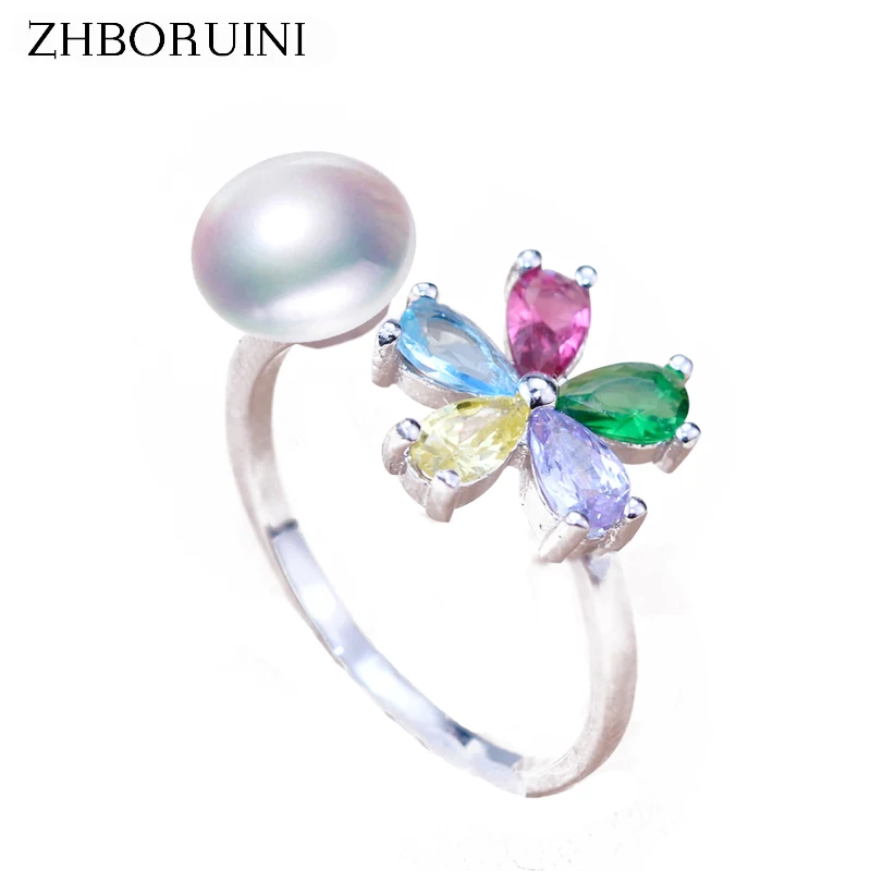 

ZHBORUINI 2019 модное кольцо с жемчугом Цветные Цветочные кольца с натуральным пресноводным жемчугом из стерлингового серебра 925 пробы кольца для...