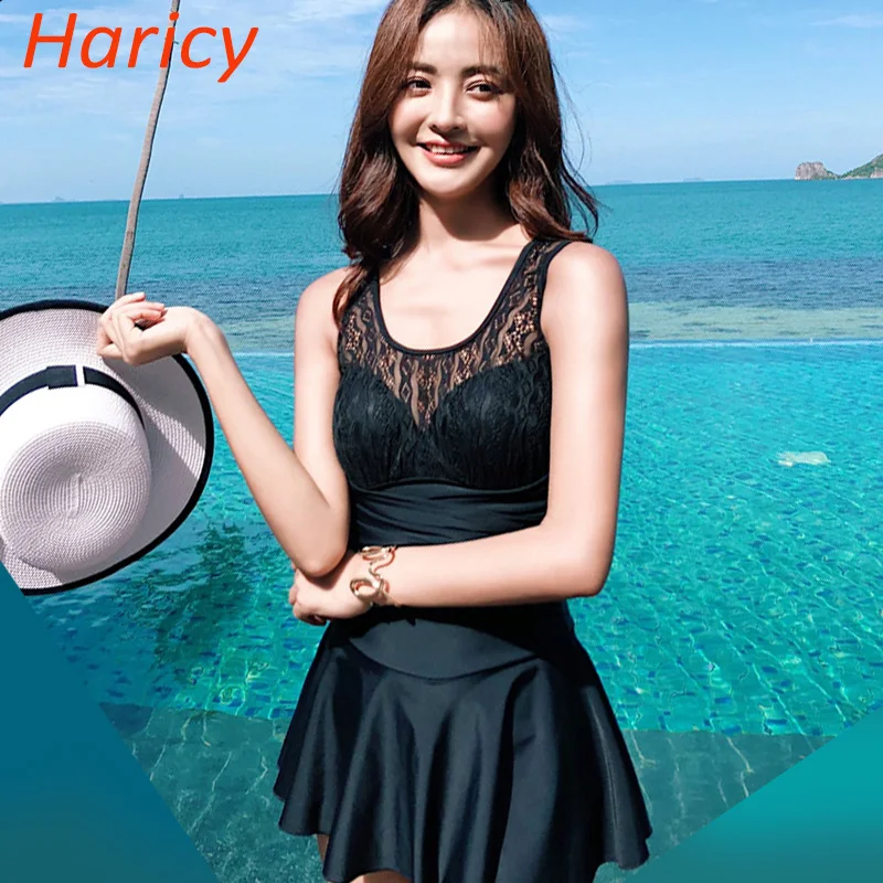Swimwear Women 2018 Beach Black Lace One Piece Swimsuit Dress Sexy Mesh