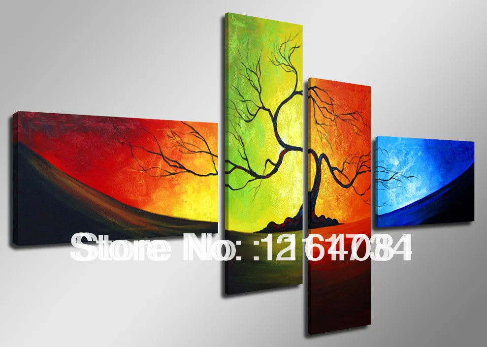 

Abstract Oil Painting Hand Made Autumn Fields Red Woods High Q. Abstract Wall Decor Oil Painting On Canvas 4pcs/set No Framed