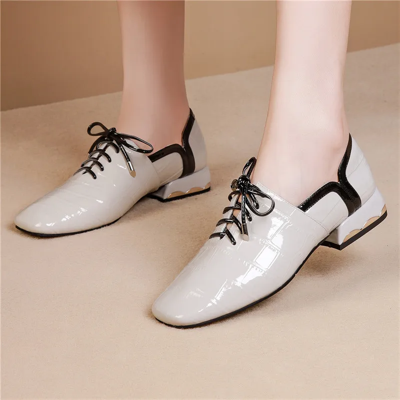 FEDONAS Elegant Ladies Office Shoes Spring Autumn Lace-up Square Toe Heels Women Pumps Genuine Leather Casual Shoes Woman