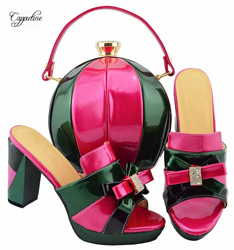 Nice high heel slip on shoes and handbag set for fashion lady MD003 heel height 9cm