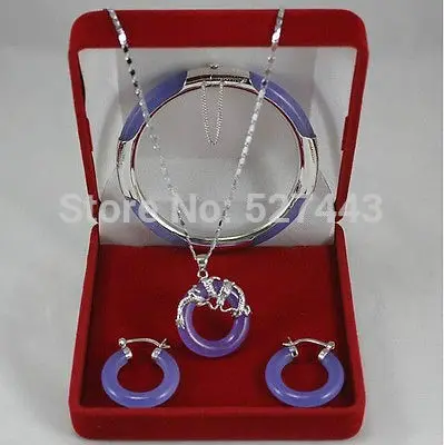 

Wholesale JWEW6529 purple jade dragon pendant earrings bracelet set