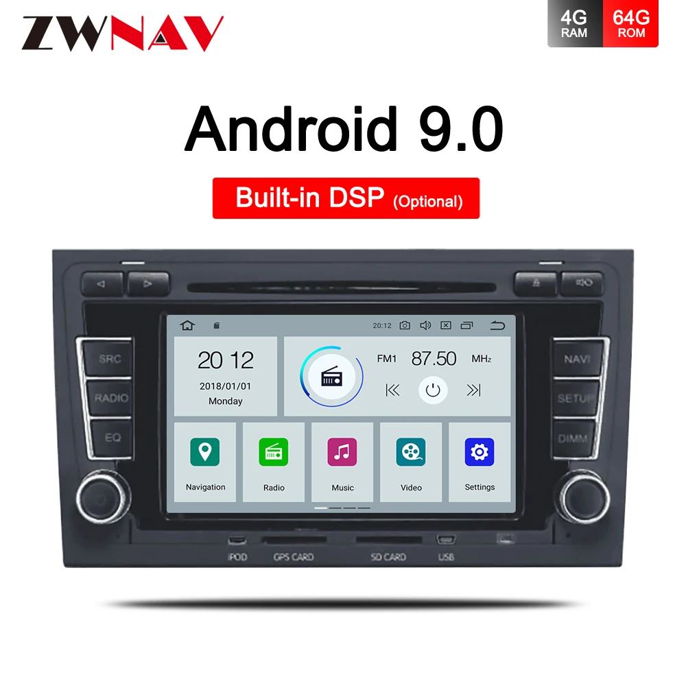 

2 Din Car Multimedia Player GPS Android 9.0 DVD Automotivo For Audi A4 B6 B7 S4 B7 B6 RS4 B7 2002-2008 Radio stereo BT Head Unit