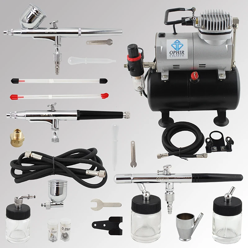 OPHIR 3 Airbrush Spray Guns with Air Tank Compressor for Cake Paint