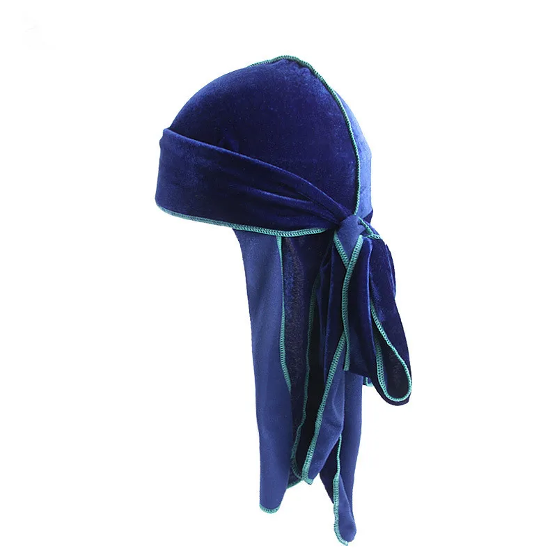 Мужской длинный хвост пиратский тюрбан модный роскошный бархат дюраг Бандана тюрбан шапка унисекс головной убор для байкеров твердые мужские аксессуары для волос - Цвет: Royal blue