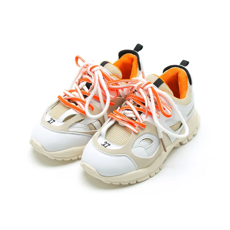 2019 الربيع الصيف الفتيات رياضية الفتيان تزلج أحذية الاطفال حذاء كاجوال الأطفال أحذية شبكة الهواء الملونة جلد 1 إلى 14 سنوات
