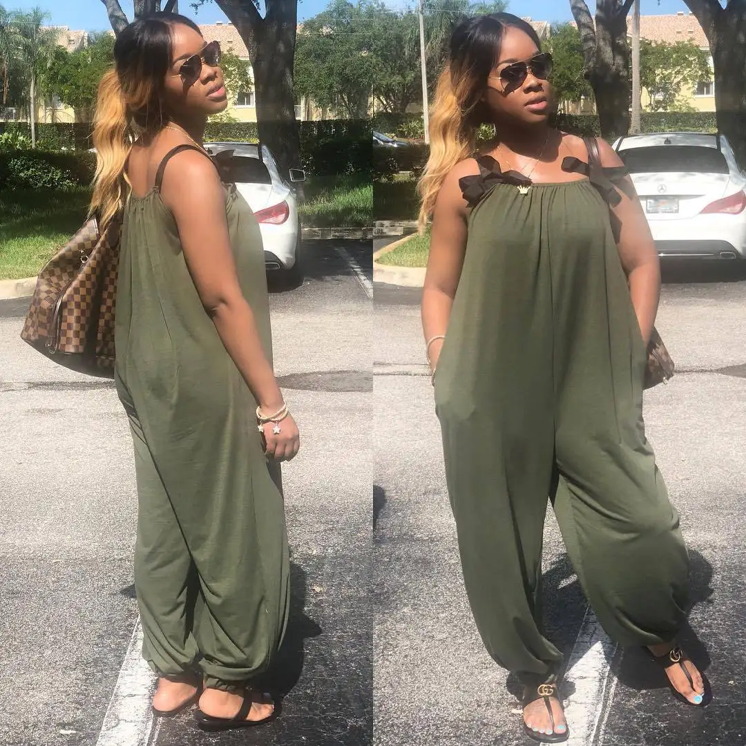 

2019 loose solid color chiffon bow strap jumpsuit
