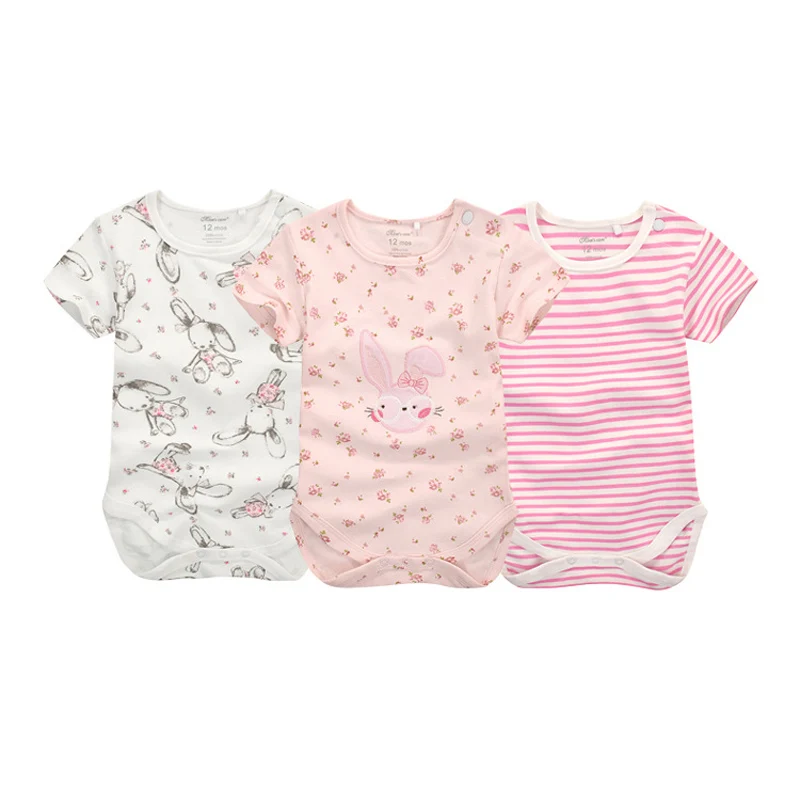 Y445 одежда для малышей с кроликом новая одежда для малышей весенне-летние детские джинсы с короткими рукавами из чистого хлопка, комплект из 3 предметов, подарочная упаковка - Цвет: Бежевый
