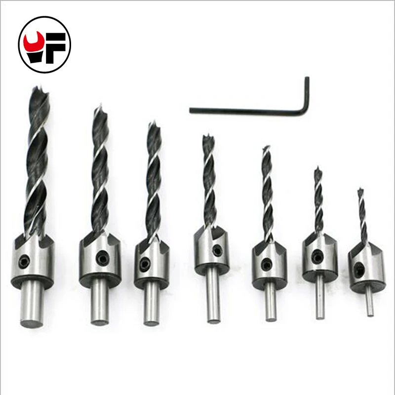 

7pcs HSS 8 Flute Countersink Drill Bit Set Reamer Woodworking Chamfer 3mm-10mm High Speed Steel Guide Drill bit HHDZ185