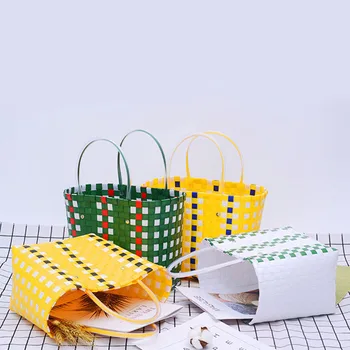 

Eco-friendly Handmade Woven Baskets Portable Shopping Picnic Basket Dirty Clothes PVC Storage Laundry Basket with Handle