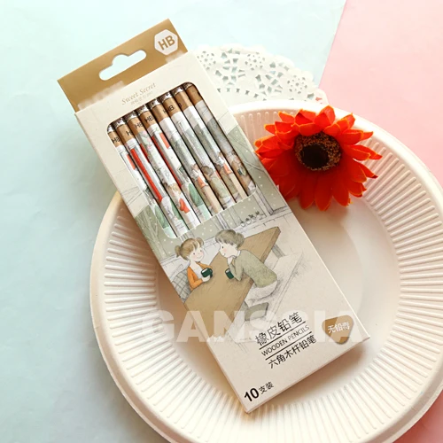 

10pcs/lot Vintage Wooden Pencil Fresh style stationery pencils Office accessories School student practice supplies (ss-1427)