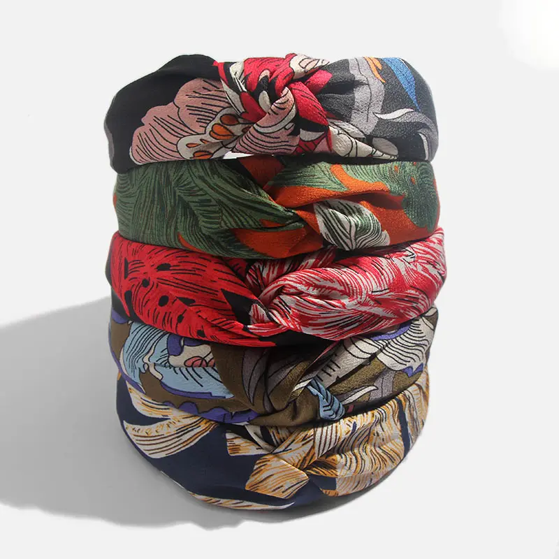 

Korean Soft Suede Knotted Hairband Print Headband for Women Boho Lady Spring Summer Ethnic Handmade Hair Hoop Hair Accessories