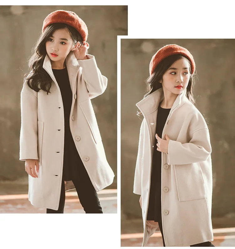 woolen long jackets for kids girls solid tench coat children outerwear tops clothing new 2018 autumn mother and daughter clothes (18)
