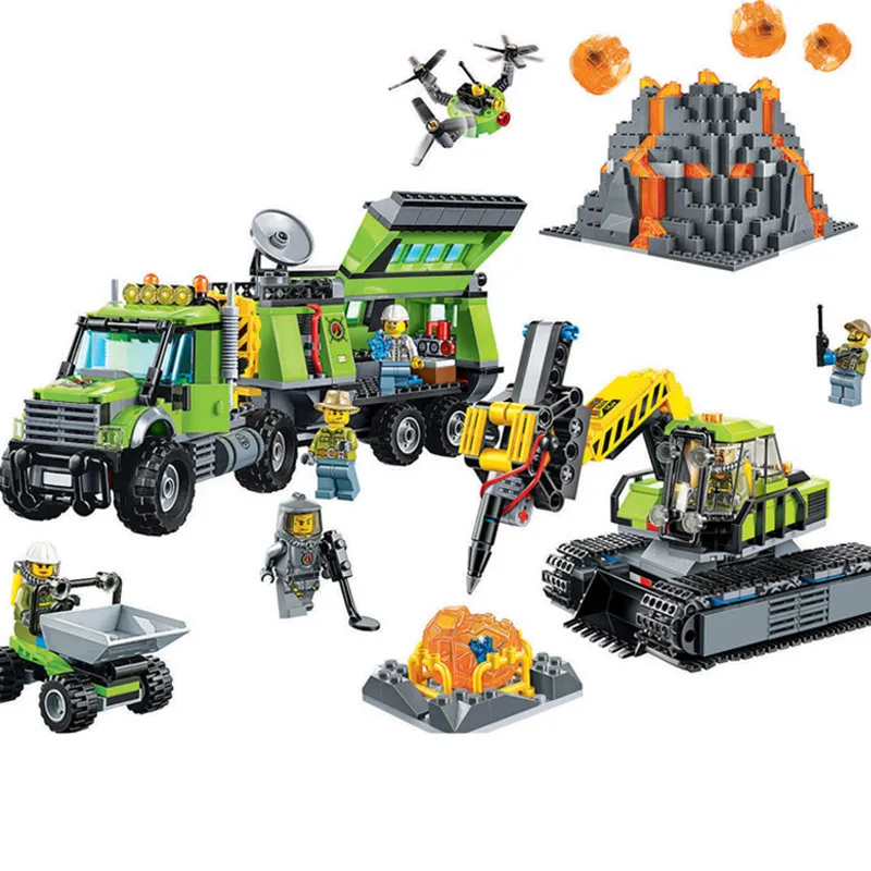 

860pcs Legoings Building Blocks Kit Toys City Series Volcano Exploration Base Geological Prospecting Kids Gifts