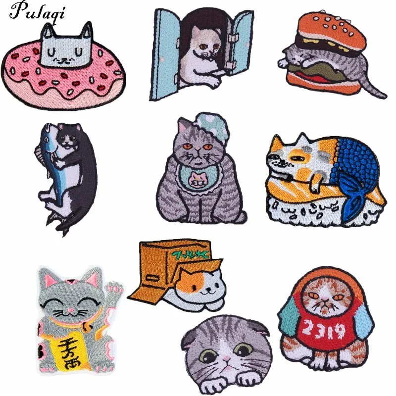 

Pulaqi Kids Lucky Cat Patch Corgi Dog Iron Sew On Patches Applique Heat Anime Embroidered Parches For Clothes Stripe Decor H